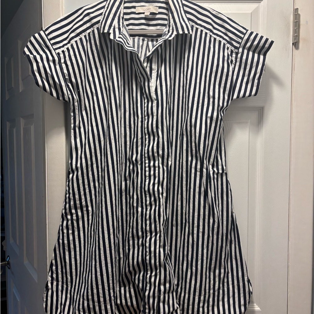 LOFT Navy and White Striped mini dress with pockets